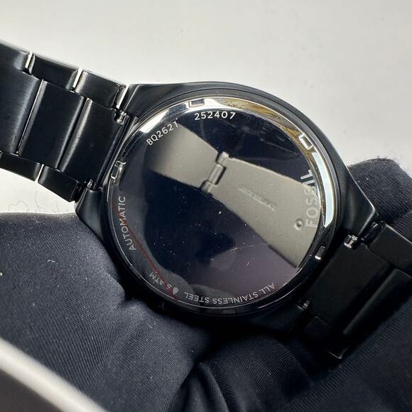 Fossil Mens Automatic Watch Skeleton Evanston Black Stainless Steel BQ2621 - Picture 7 of 8